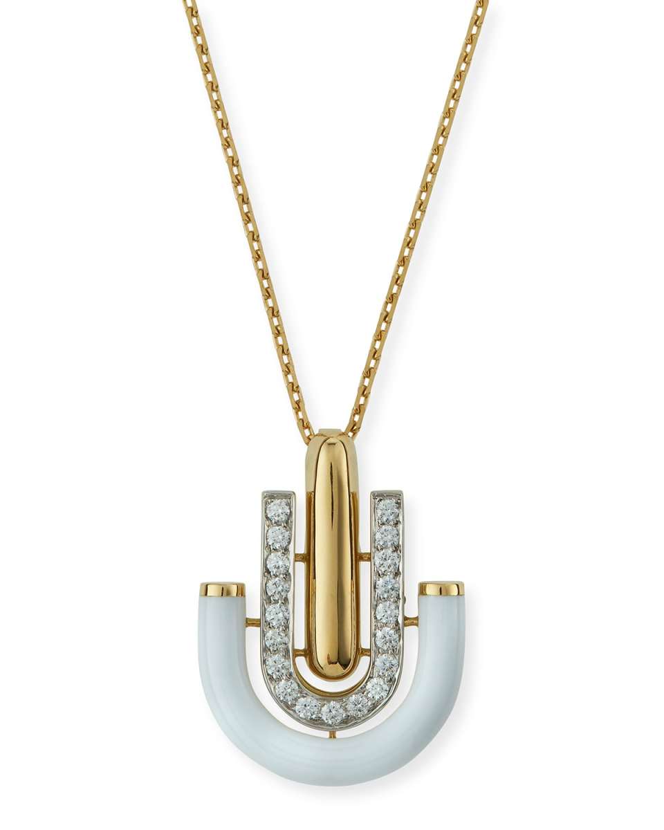 "Motif" White Enamel & Diamond Unity Pendant Necklace